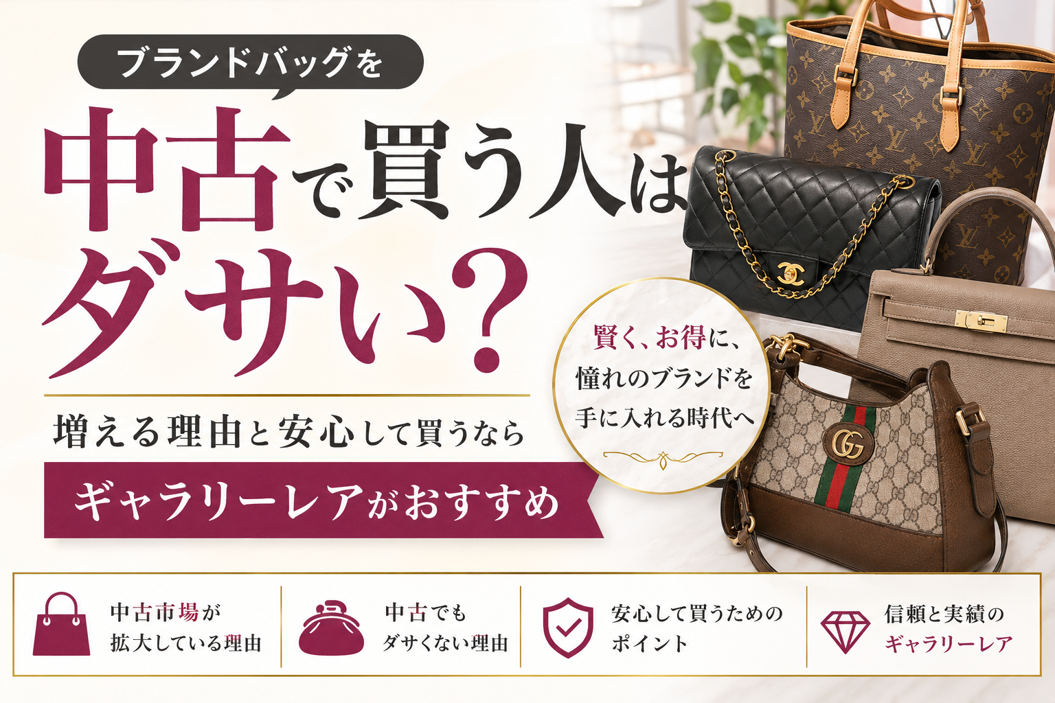 ブランドバッグを中古で買う人はダサい？増える理由と安心して買うならギャラリーレアがおすすめ